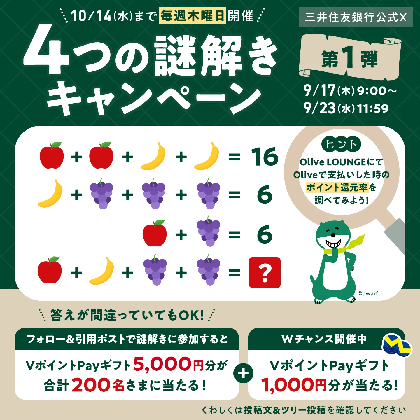 三井住友銀行公式X 4つの謎解きキャンペーン 第1弾