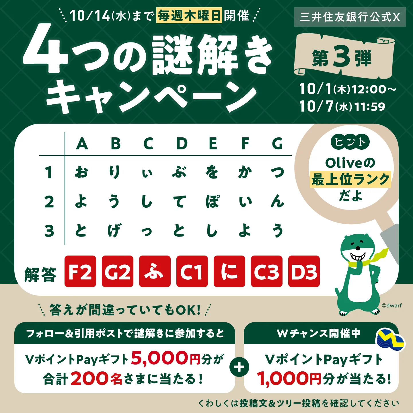 三井住友銀行公式X 4つの謎解きキャンペーン 第3弾