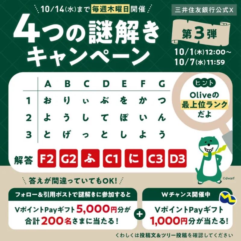 三井住友銀行公式X 4つの謎解きキャンペーン 第3弾のナゾ活写真